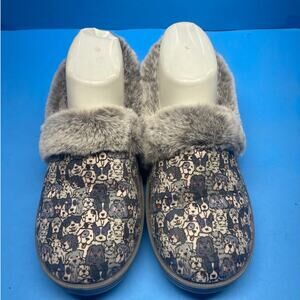 Skechers Bobs Too Cozy Slipper Shoes Womens 6.5 Gray Colorful Faux Fur Dogs